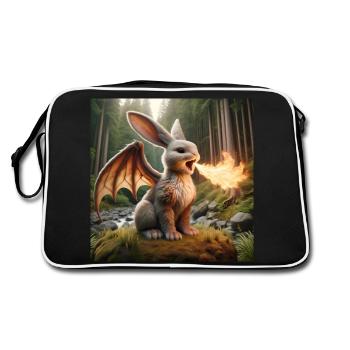 Feuerspeiender Hase Drache #19 - Retro Tasche - Schwarz/Weiß - Hinten