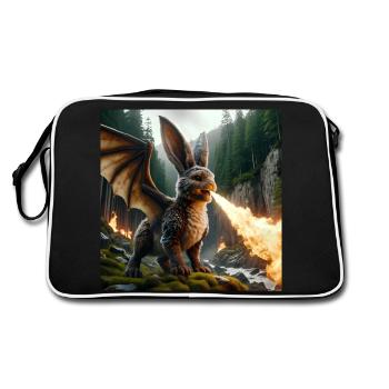 Feuerspeiender Hase Drache #13 - Retro Tasche - Schwarz/Weiß - Hinten