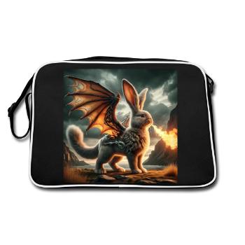 Feuerspeiender Hase Drache #03 - Retro Tasche - Schwarz/Weiß - Hinten