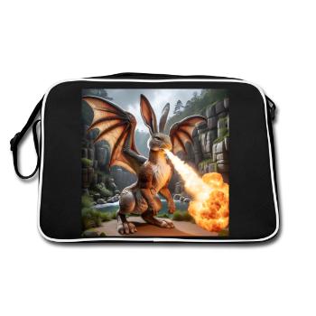 Feuerspeiender Hase Drache #09 - Retro Tasche - Schwarz/Weiß - Hinten