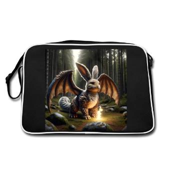 Feuerspeiender Hase Drache #15 - Retro Tasche - Schwarz/Weiß - Hinten