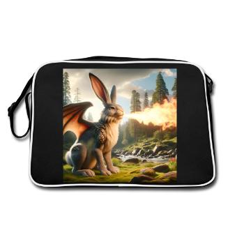 Feuerspeiender Hase Drache #08 - Retro Tasche - Schwarz/Weiß - Hinten