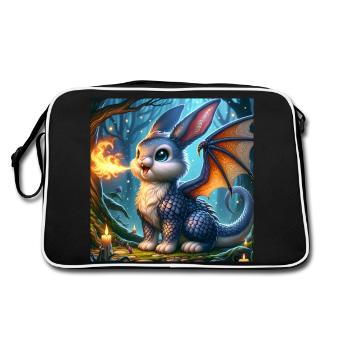 Feuerspeiender Hase Drache #02 - Retro Tasche - Schwarz/Weiß - Hinten