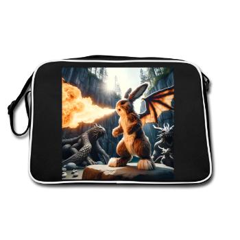 Feuerspeiender Hase Drache #10 - Retro Tasche - Schwarz/Weiß - Hinten