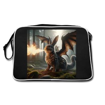 Feuerspeiender Hase Drache #06 - Retro Tasche - Schwarz/Weiß - Hinten