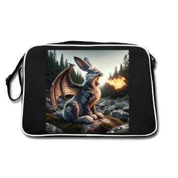 Feuerspeiender Hase Drache #25 - Retro Tasche - Schwarz/Weiß - Hinten