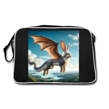 Fliegender Hase Drache #02 - Retro Tasche - Schwarz/Weiß - Hinten