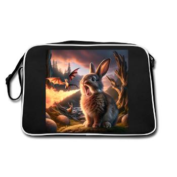 Feuerspeiender Hase Drache #26 - Retro Tasche - Schwarz/Weiß - Hinten