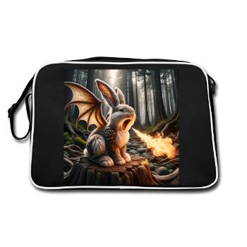 Feuerspeiender Hase Drache #23 - Retro Tasche - Schwarz/Weiß - Hinten