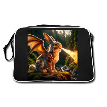 Feuerspeiender Hase Drache #22 - Retro Tasche - Schwarz/Weiß - Hinten