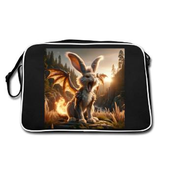 Feuerspeiender Hase Drache #24 - Retro Tasche - Schwarz/Weiß - Hinten