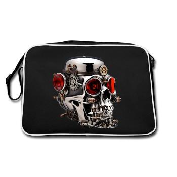 Silver skull with red eyes - Retro Bag - black/white - Back