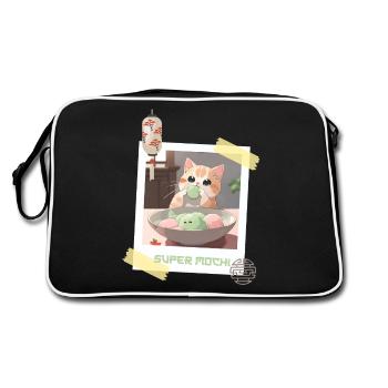 Kuschelige und entzückende Katze isst Mochi Japan Kawaii - Retro Tasche - Schwarz/Weiß - Hinten
