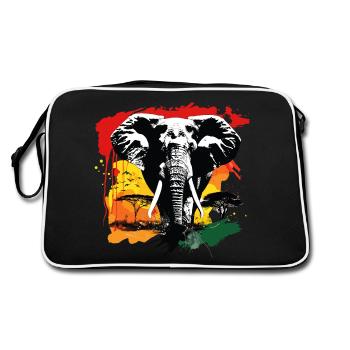 Elephant Africa Safari Nature Wilderness Watercolor Art - Retro Bag - black/white - Back