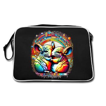 Farbenkuscheln - Chinchillas im Bund - Retro Tasche - Schwarz/Weiß - Hinten