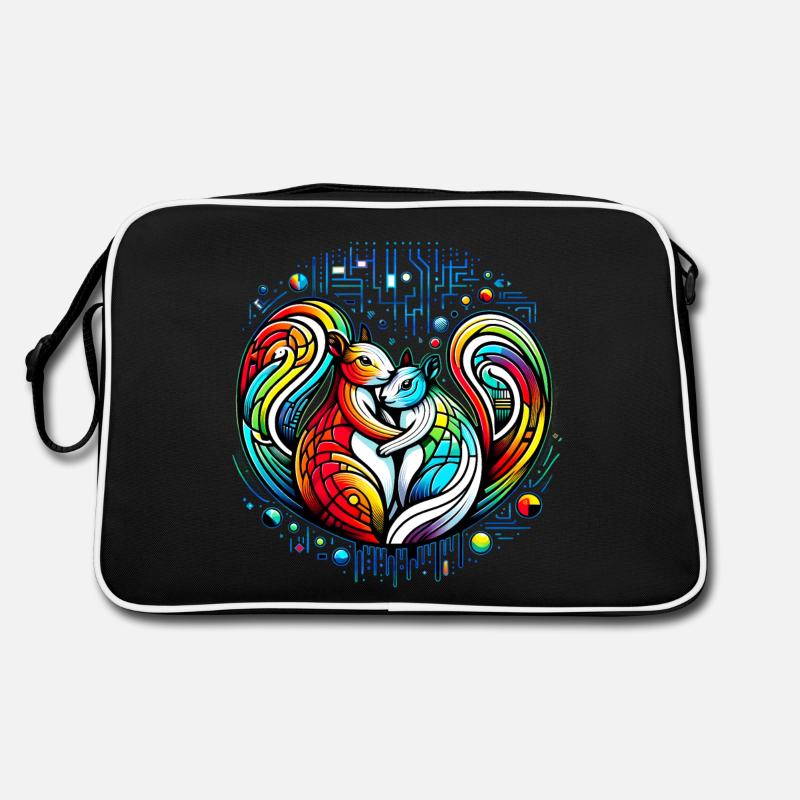 Farbenwind - Vereinte Eichhörnchen - Retro Tasche - Schwarz/Weiß