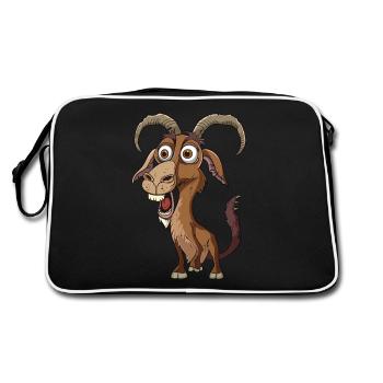 Funny goat with big eyes and smile - Retro Bag - black/white - Back