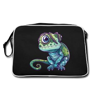 Big-eyed charm chameleon friends - Retro Bag - black/white - Back
