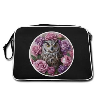 Owl and pastel pinks - Retro Bag - black/white - Back