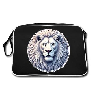 Majestätisches Porträt eines weißen Löwen - Retro Tasche - Schwarz/Weiß - Hinten