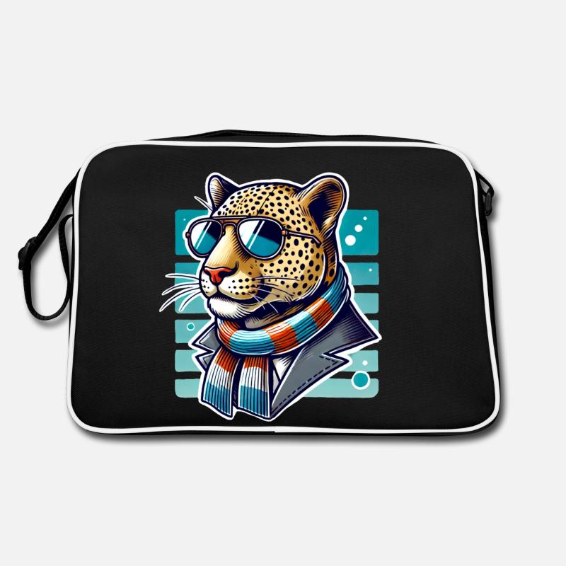 Stylischer Leopard mit Brille & Schal – Cool Retro Tasche
