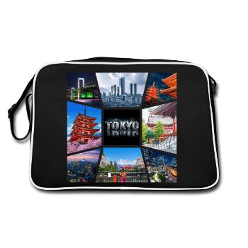 Tokio Japan Asien Collage Skyline Stadt Metropole - Retro Tasche - Schwarz/Weiß - Hinten
