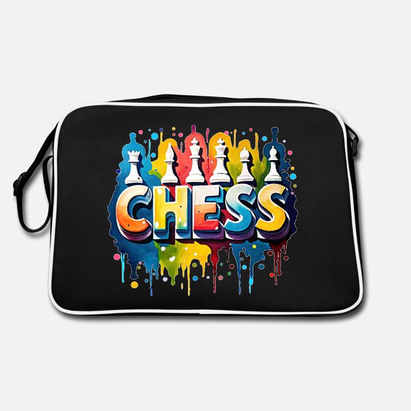 Echecs avec pièces, bordure blanche - Sac Retro - noir/blanc