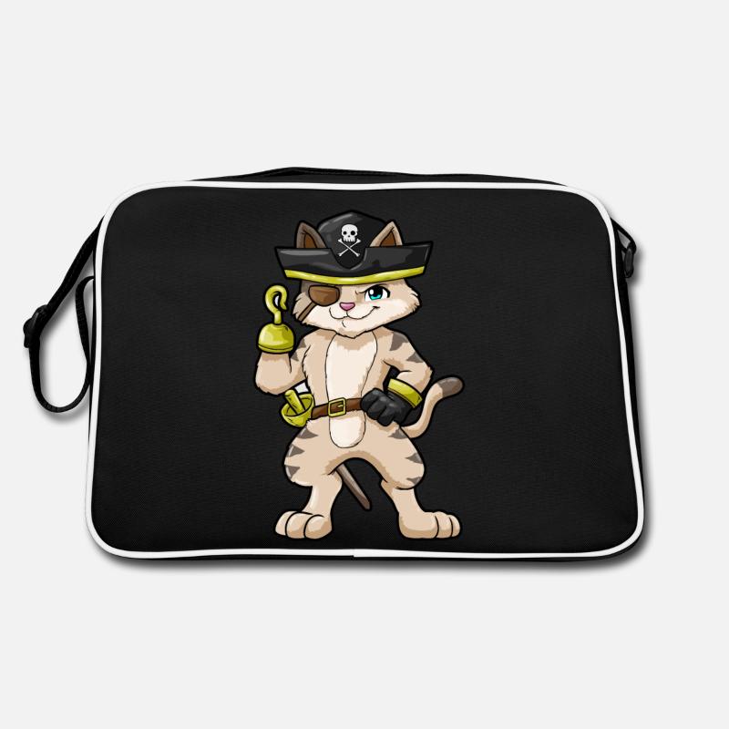 Katze als Pirat mit Dolch und Säbel Retro Tasche