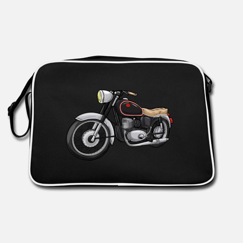 Motorrad mit Sitzbank - Retro Tasche - Schwarz/Weiß