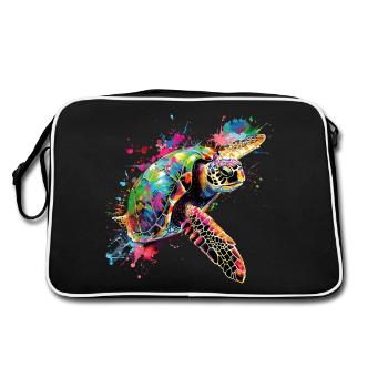 Tortue Néon Coloré Océan Mer Nature Art - Sac Retro - noir/blanc - Dos