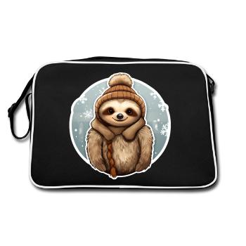 Faultier im Winter - Retro Tasche - Schwarz/Weiß - Hinten