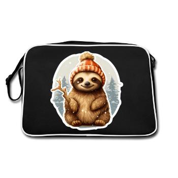 funny sloth in snowfall - Retro Bag - black/white - Back