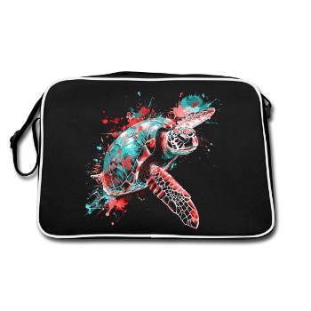 Tortue Néon Coloré Océan Mer Nature Art - Sac Retro - noir/blanc - Dos
