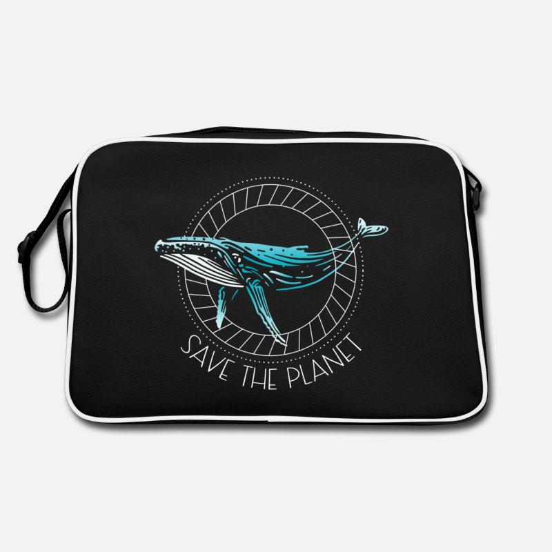 Buckelwal - Rettet den Planeten - Retro Tasche - Schwarz/Weiß
