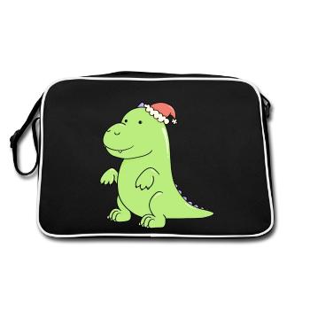 a cute dinosaur at Christmas - Retro Bag - black/white - Back
