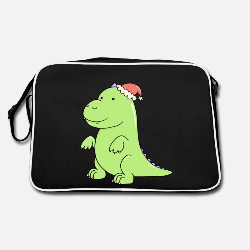 a cute dinosaur at Christmas - Retro Bag - black/white
