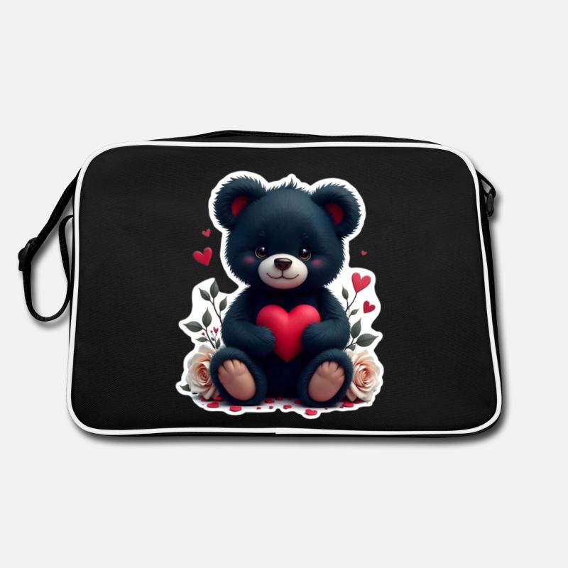 Schwarzer Teddy mit Herz Retro Tasche