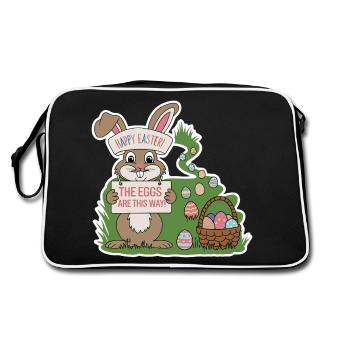 Easter bunny with colorful eggs - Retro Bag - black/white - Back