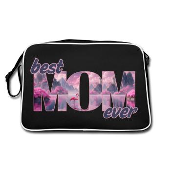 Flamingos in a dream world - best mom ever - Retro Bag - black/white - Back