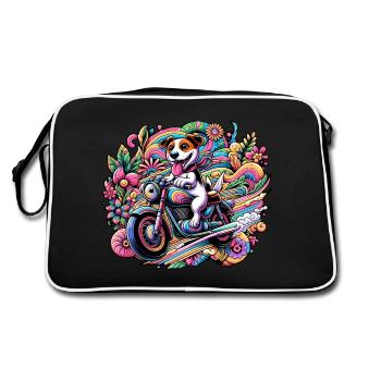 Biker puppy: On tour through the land of flowers - Retro Bag - black/white - Back