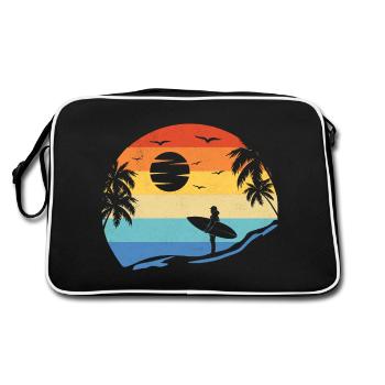 Beach Surfing Surfboard Vintage Surfer Beach Surf - Retro Bag - black/white - Back