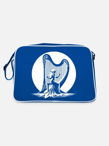 Elf harp playing in the moonlight - Retro Bag - blue/white - Back