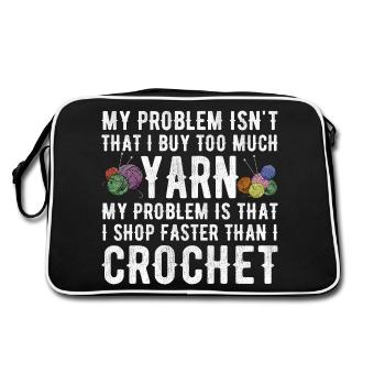 Crochet Crocheting Yarn Knitting Funny Knitter Tee - Retro Bag - black/white - Back