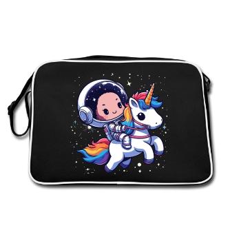 Chibi Astronaut und Einhorn - Retro Tasche - Schwarz/Weiß - Hinten