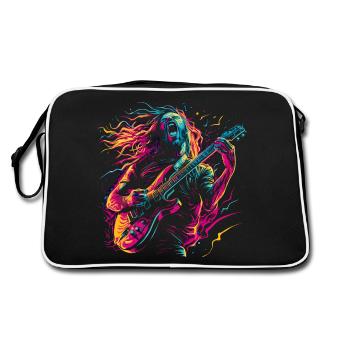 Gitarrist E-Gitarre Rock Punk Metal Splash Neon - Retro Tasche - Schwarz/Weiß - Hinten
