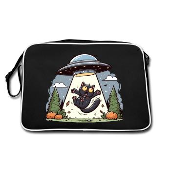 Chat OVNI Enlèvement Halloween Space Aliens Drôle - Sac Retro - noir/blanc - Dos