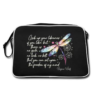 Virginia Woolf's freedom design quote in ivory - Retro Bag - black/white - Back