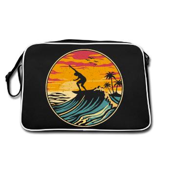 Beach Surfing Surfboard Vintage Surfer Beach Surf - Retro Bag - black/white - Back
