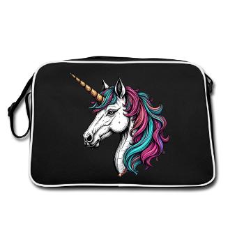 Magisches Einhorn 02 - Retro Tasche - Schwarz/Weiß - Hinten