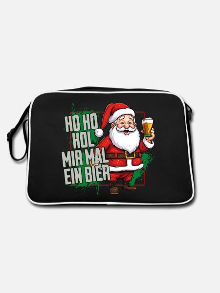 Weihnachtsmann Ho Ho Hol Mir Mal Ein Bier Lustig - Retro Tasche - Schwarz/Weiß - Hinten